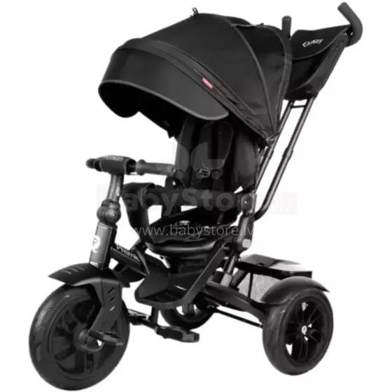 Bebe Basic Premium Air 6 in1  Art.150416 Black Bērnu trīsritenis ar rokturi un jumtiņu