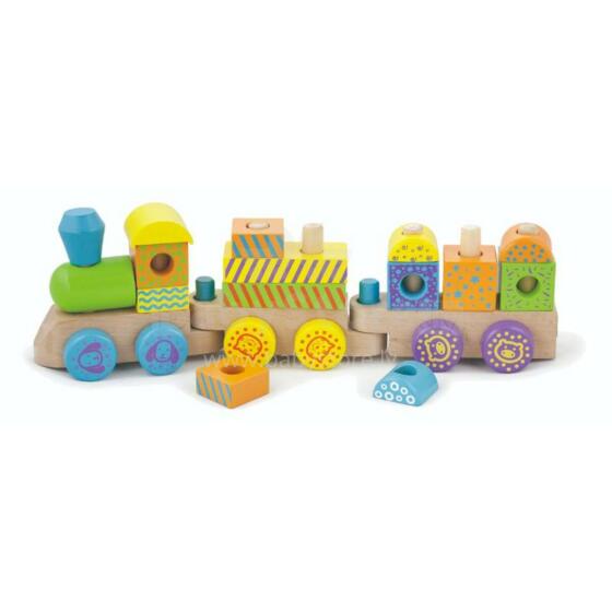 Viga Wooden Train Art.50572 Koka vilciens ar noņemamām figūrām - klučiem