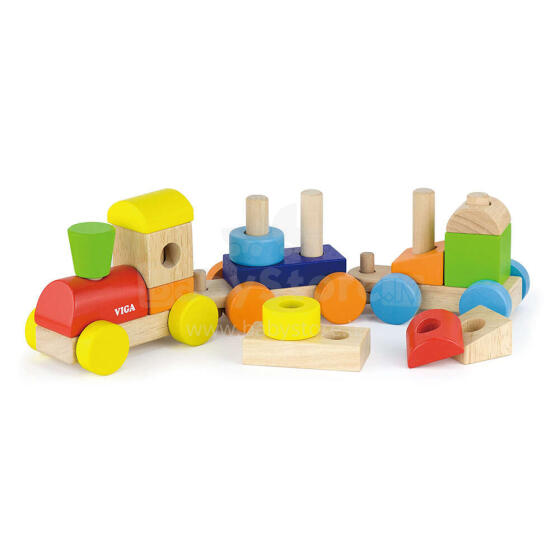 Viga Wooden Train Art.51610  Деревянный паровозик с фигурками