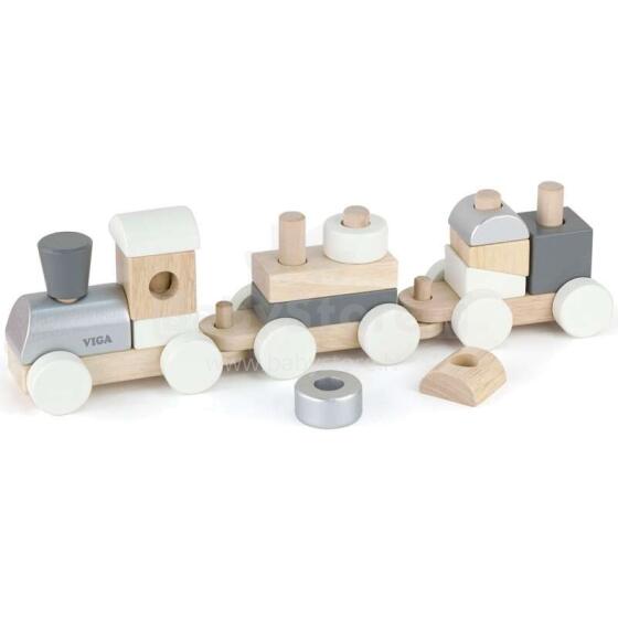 Viga Wooden Train Art.51611 Koka vilciens ar noņemamām figūrām - klučiem
