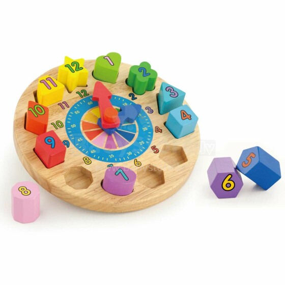 Viga Wooden Clock Art.59235 Koka attīstošā rotaļlieta sorteris Pulksteņi