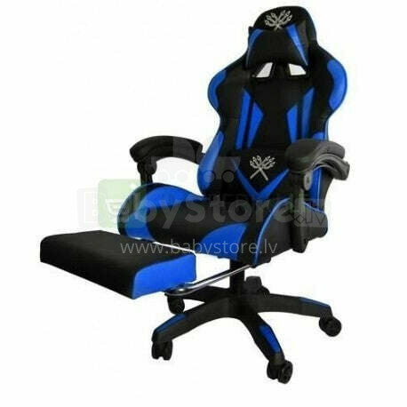 Tamsiai mėlyna žaidimų kėdė su kojų atrama