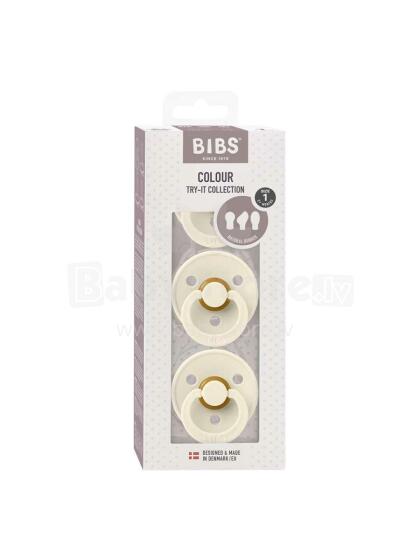 Bibs Try-It Art.131604 Ivory Комплект: Пустышка (соска) из 100% натурального каучука  0-6 мес.(3 шт.)