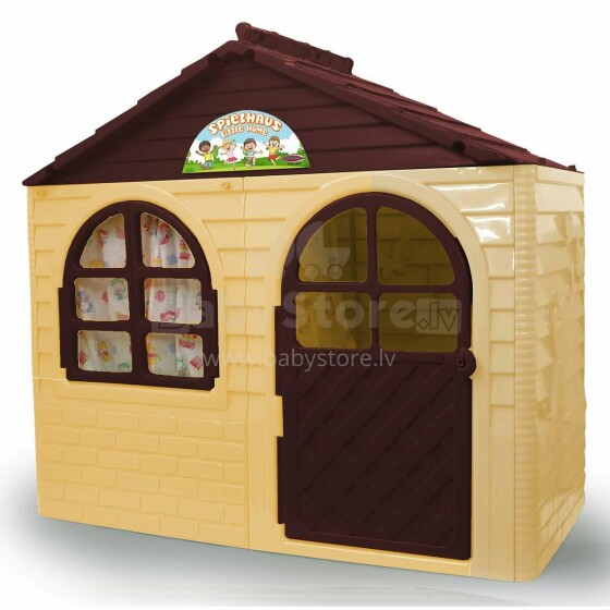 3toysm Art.202 Children's playhouse with curtain rods and curtains beige-brown Māja bērniem