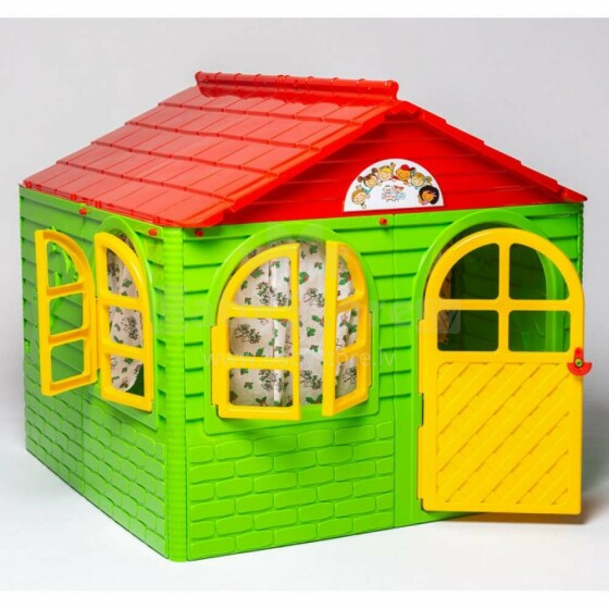 3toysm Art.303 Children's playhouse with curtain rods and curtains red-green Домик для детей