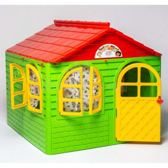 3toysm Art.303 Children's playhouse with curtain rods and curtains red-green