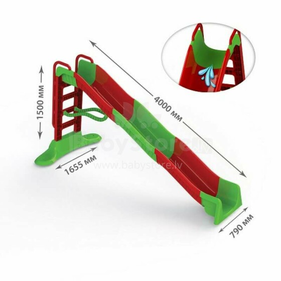 3toysm Art.560 Big slide, slide 4m length green-red Bērnu slidkalniņš