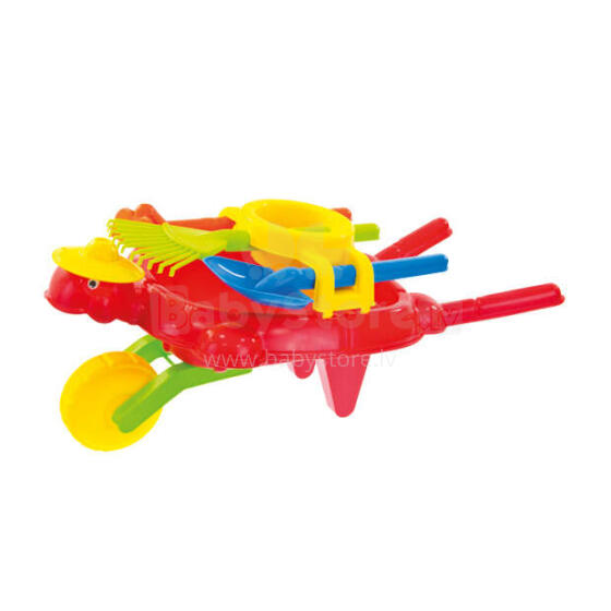 3toysm Art.5371 Turtle wheelbarrow + garden set red Набор для игр в песочнице, на пляже