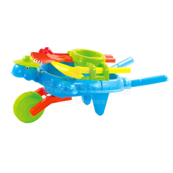 3toysm Art.5371 Turtle wheelbarrow + garden set blue Smilšu piederumu komplekts