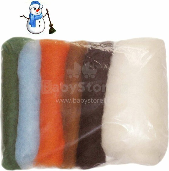 Wool Felt Art.VKMIX64-50  Шерсть разноцветная для Сухого и Мокрого валяния,6 шт.(50г)