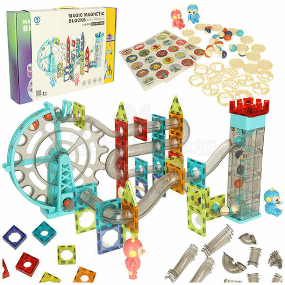 Ikonka Art.KX4772 Magnetic bricks marble ball track with sound music 118 elements