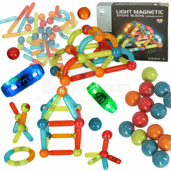 Ikonka Art.KX4771 Gaismas magnētiskie bloki maziem bērniem 52 elementi