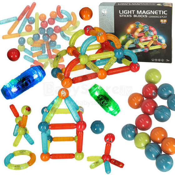 Ikonka Art.KX4771 Luminous magnetic blocks for small children 52 elements