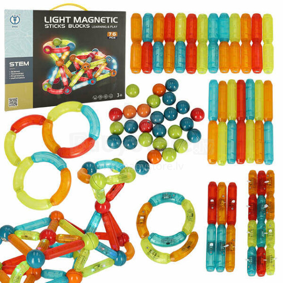 Ikonka Art.KX4771_2 Luminous magnetic blocks for small children 102 pieces
