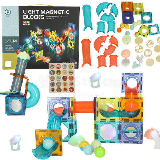 Ikonka Art.KX5144_2 Luminous magnetic marble ball track 49 elements