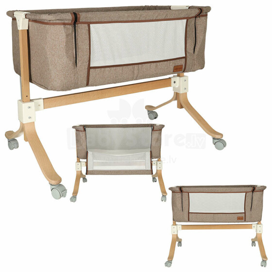 Ikonka Art.KX4623_1 Cot cot, infant cot wooden cradle on wheels playpen brown