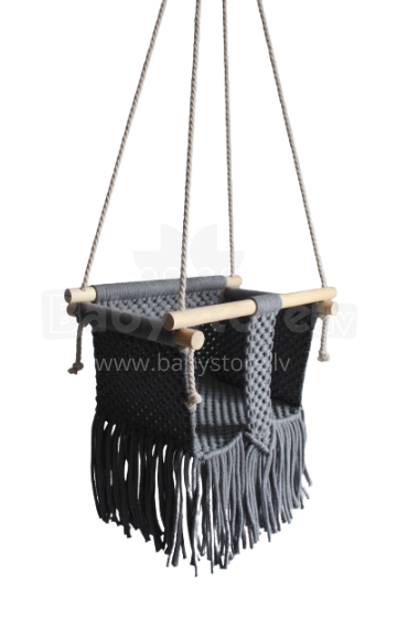 HandicraftBee Art.153319 High-quality adjustable knitted swing for babies in dark gray (made in Latvia)