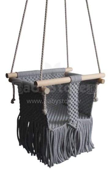 HandicraftBee Art.153320 High-quality adjustable knitted swing for babies in gray (made in Latvia)