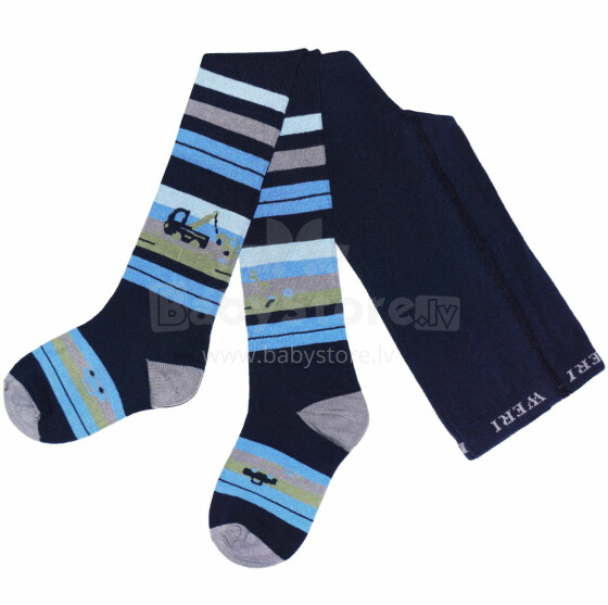 Weri Spezials Children's Tights Tow Truck Navy and Jeans ART.SW-0982 High quality children's cotton tights for boys