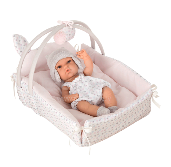 Arias Baby Doll Art.AR60284 Jaundzimušā lelle ar punktu gultiņu, 33 cm
