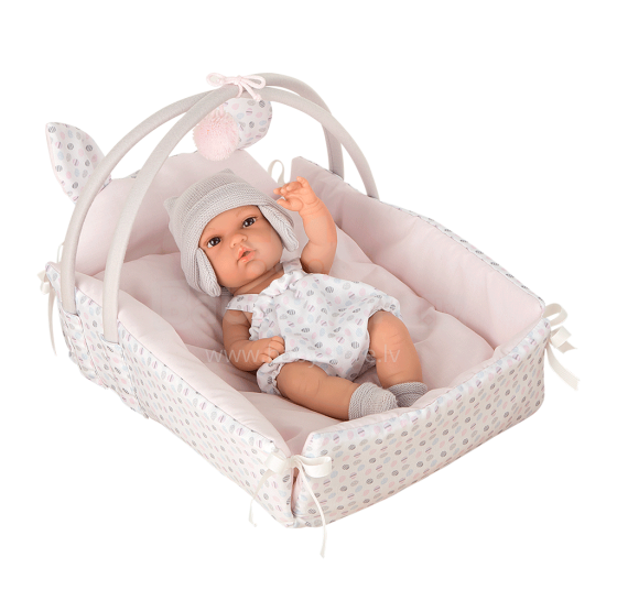 Arias Baby Doll Art.AR60284  Новорожденная кукла с кроваткой в горошек, 33 см