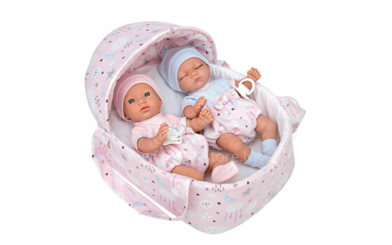 Arias ELEGANCE Art.AR50695 Small Twin Newborn Baby Dolls With Carrycot, 26cm