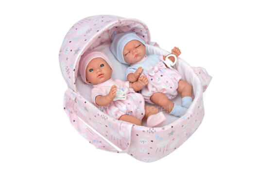 Arias ELEGANCE Art.AR50695 Small Twin Newborn Baby Dolls With Carrycot, 26cm