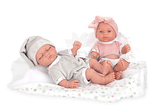 Arias ELEGANCE Art.AR60757 Small Twin Newborn Baby Dolls With Blanket, 26cm