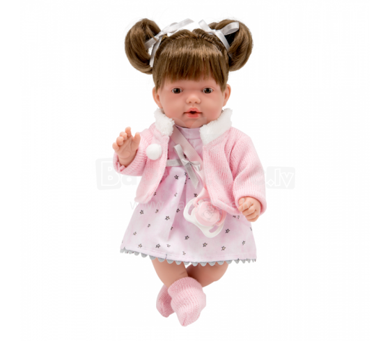 Arias Doll Art.AR60609 Lelle ar tumšiem matiem rozā kleitā, 28 cm.