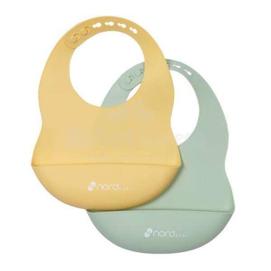 Nordbaby Silicone Bib Art.265773  Силиконовый, мягкий нагрудник с кармашком, 6+м.2 шт.