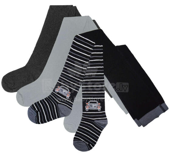 Weri Spezials Children's Tights Cars and Stripes Black ART.SW-2051 Set of three pairs of high quality cotton tights for boys