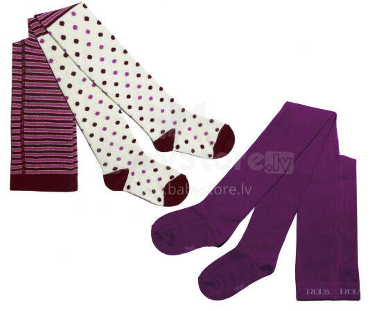 Weri Spezials Bērnu Zeķubikses Stripes and Dots Lilac and  Grape ART.WERI-4947 Augstas kvalitātes bērnu kokvilnas divu zeķubikšu pāru komplekts meitenēm