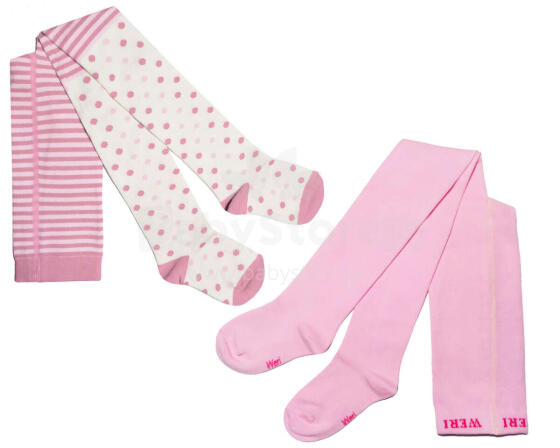Weri Spezials Bērnu Zeķubikses Stripes and Dots Dusky Pink and Rose ART.WERI-4954 Augstas kvalitātes bērnu kokvilnas divu zeķubikšu pāru komplekts meitenēm