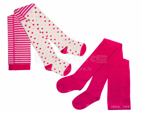 Weri Spezials Детские колготки Stripes and Dots Pink ART.WERI-4975 Комплект из двух пар высококачественных детских хлопковых колготок для девочек