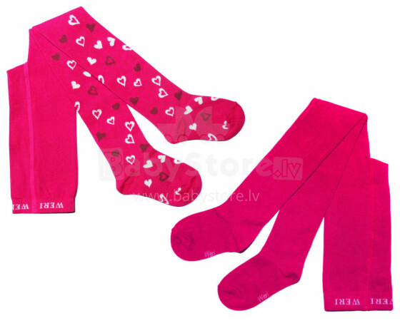 Weri Spezials Children's Tights Hearts Pink ART.WERI-4982 Set of two pairs of high quality cotton tights for girls