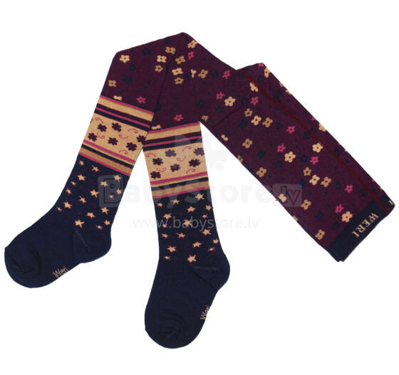 Weri Spezials Children's Tights Pattern Mix Burgundy and Navy ART.WERI-4293 High quality children's cotton tights for gilrs