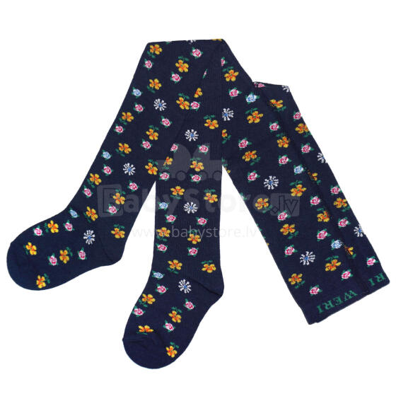 Weri Spezials Детские колготки Dainty Flowers Navy ART.WERI-4996 Высококачественные детские хлопковые колготки для девочек