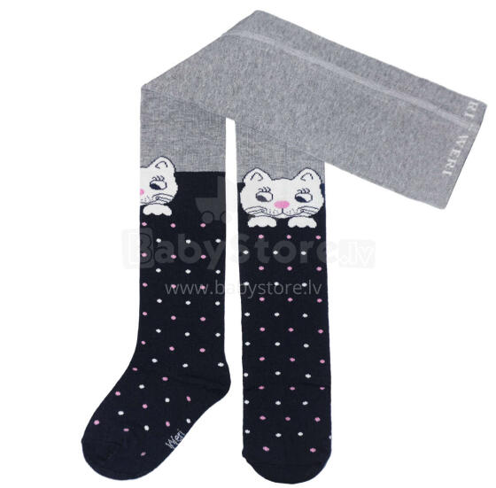 Weri Spezials Детские колготки White Cat on the Knee Black and Grey ART.SW-1232 Высококачественные детские хлопковые колготки для девочек