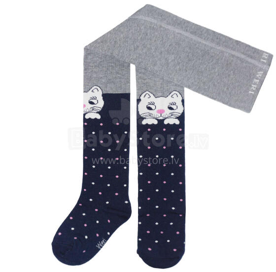 Weri Spezials Детские колготки White Cat on the Knee Navy and Grey ART.SW-1384 Высококачественные детские хлопковые колготки для девочек