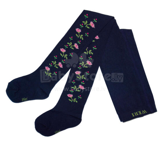 Weri Spezials Children's Tights Rose Branches Navy ART.WERI-2415 High quality children's cotton tights for gilrs