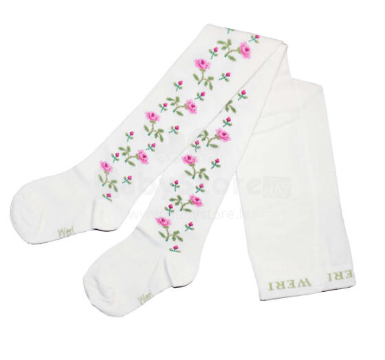 Weri Spezials Children's Tights Rose Branches Cream ART.WERI-2418 High quality children's cotton tights for gilrs