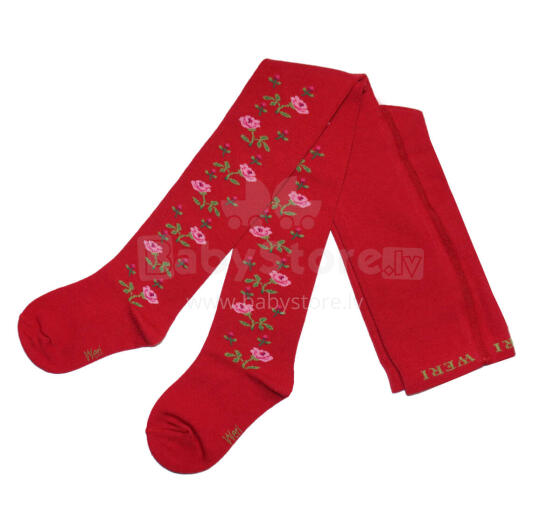 Weri Spezials Children's Tights Rose Branches Ruby ART.WERI-5691 High quality children's cotton tights for gilrs