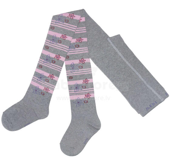 Weri Spezials Children's Tights Frangipani Flowers Silver and Light Pink ART.WERI-3804 High quality children's cotton tights for gilrs