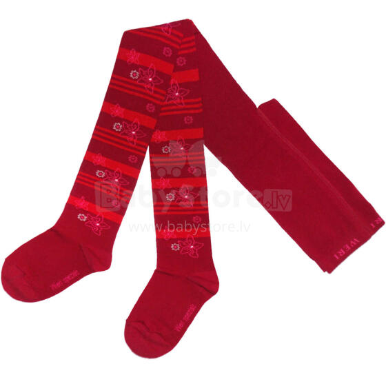 Weri Spezials Children's Tights Frangipani Flowers Ruby ART.WERI-1507 High quality children's cotton tights for gilrs
