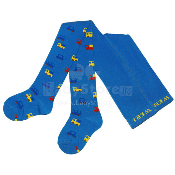 Weri Spezials Детские колготки Mini Cars Cornflower Blue ART.WERI-5177 Высококачественные детские хлопковые колготки для мальчиков