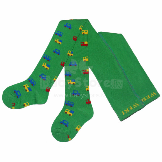 Weri Spezials Children's Tights Mini Cars Green ART.WERI-5183 High quality children's cotton tights for boys