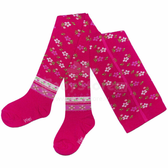 Weri Spezials Children's Tights Etno Pink ART.WERI-3553 High quality children's cotton tights for gilrs