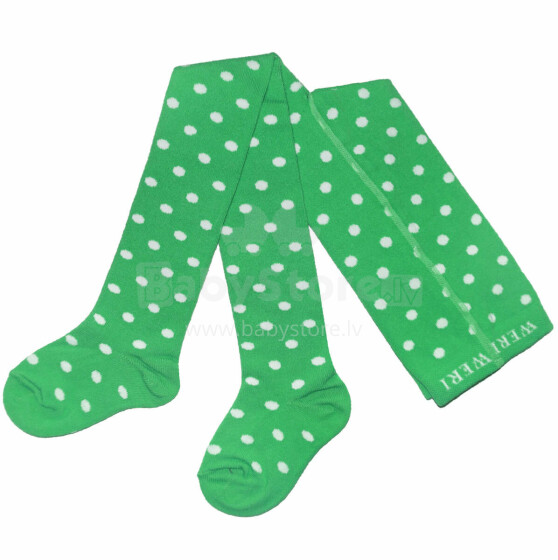 Weri Spezials Children's Tights White Dots Green ART.SW-0143 High quality children's cotton tights for gilrs