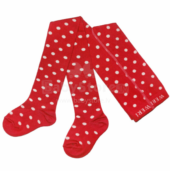 Weri Spezials Children's Tights White Dots Red ART.SW-0149 High quality children's cotton tights for gilrs