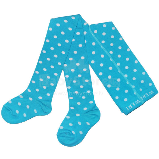 Weri Spezials Детские колготки White Dots Laguna Blue ART.SW-0155 Высококачественные детские хлопковые колготки для девочек